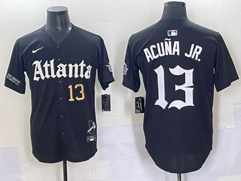 Men 2025 Atlanta Braves #13 Acuna jr Black Five generations Joint Name Nike MLB Jersey style 5
